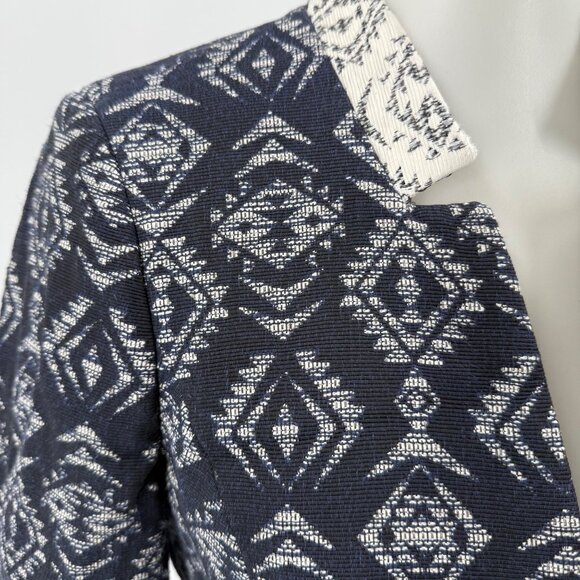 Helene London Medium Womens Jacket Open Front Geometric Pattern Navy/Off-White C - Picture 5 of 9